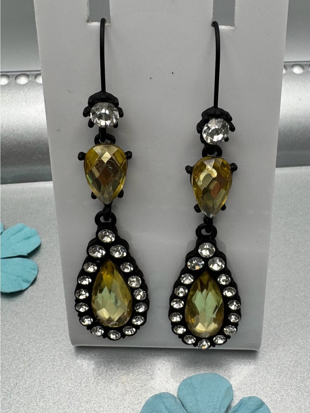 Elegant Yellow Teardrop Crystal Dangle Earrings